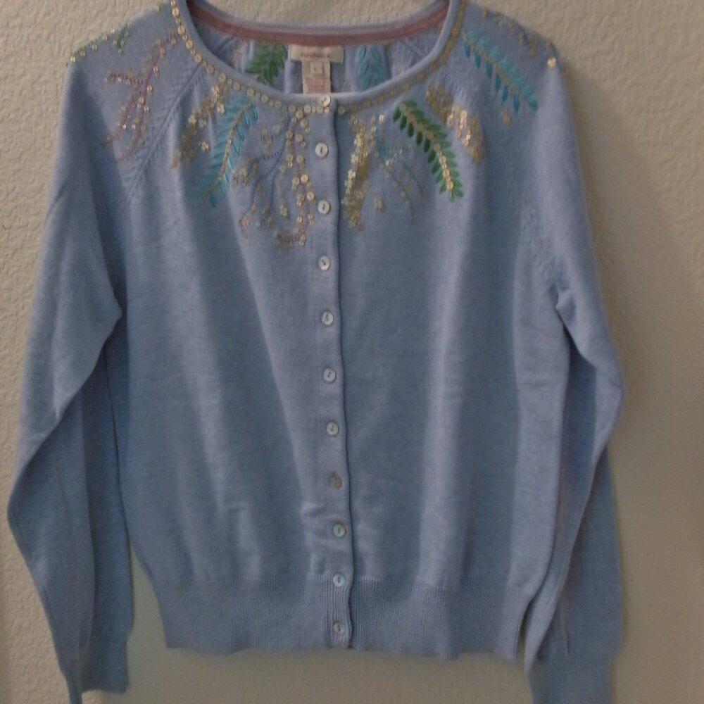NEW, SUNDANCE, SIZE L, EMBROIDERED/SEQUINES, LONG SLEEVE, KNIT CARDIGAN SWEATER